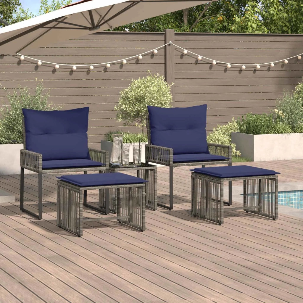 Set di Mobili da Esterno 11 pz | Set Salotto da Giardino Grigio e Blu Navy polyrattan