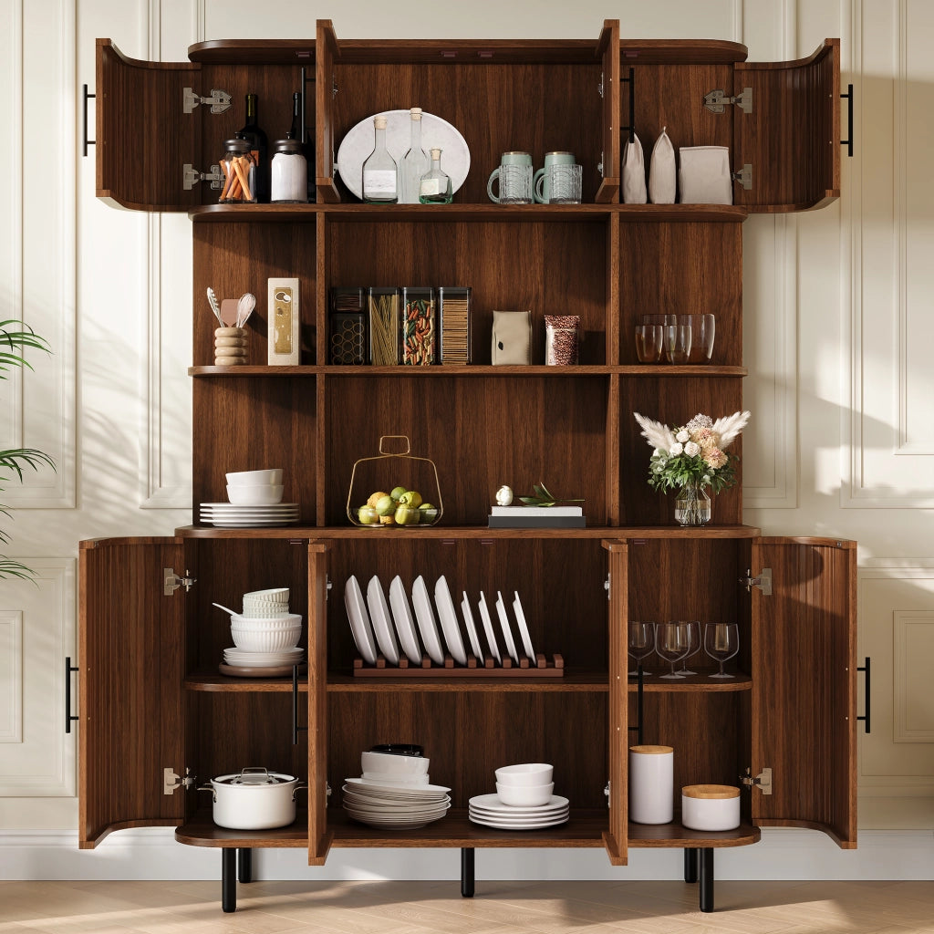 Credenza e madia con 8 ante, frontali a intreccio e piedi in ferro per soggiorno, in MDF noce, 120 × 20 × 180 cm