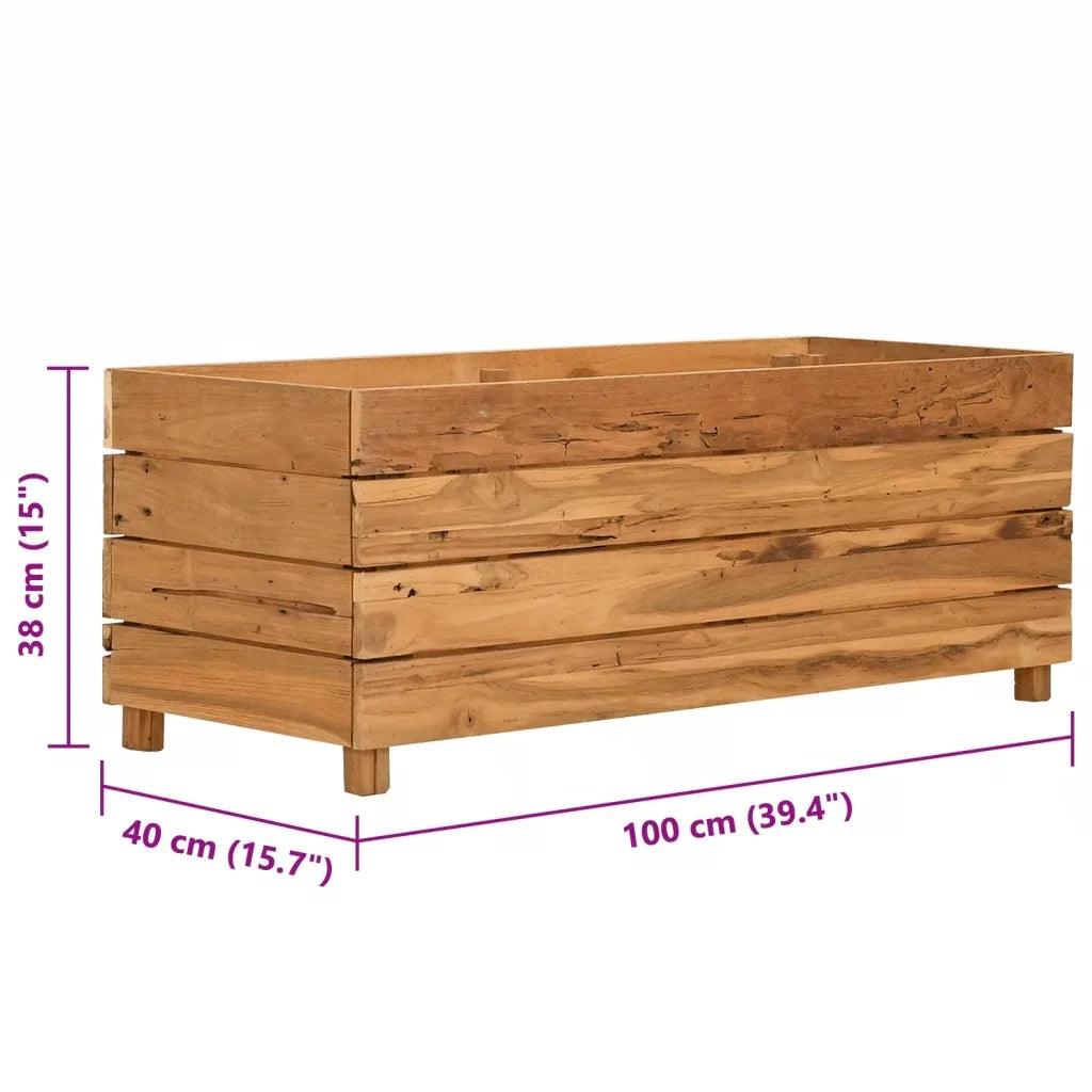 Fioriere | Cassetta per fiori | Letto Rialzato 100x40x38 cm Legno di Teak di Recupero e Acciaio