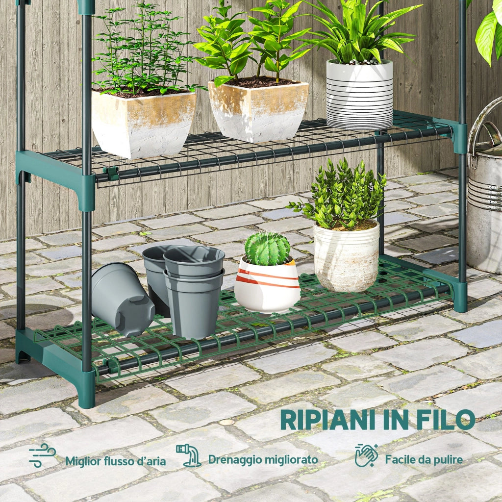Set di 2 Scaffali per Piante a 4 Livelli in Acciaio con Ganci, 90x28x104 cm, Verde
