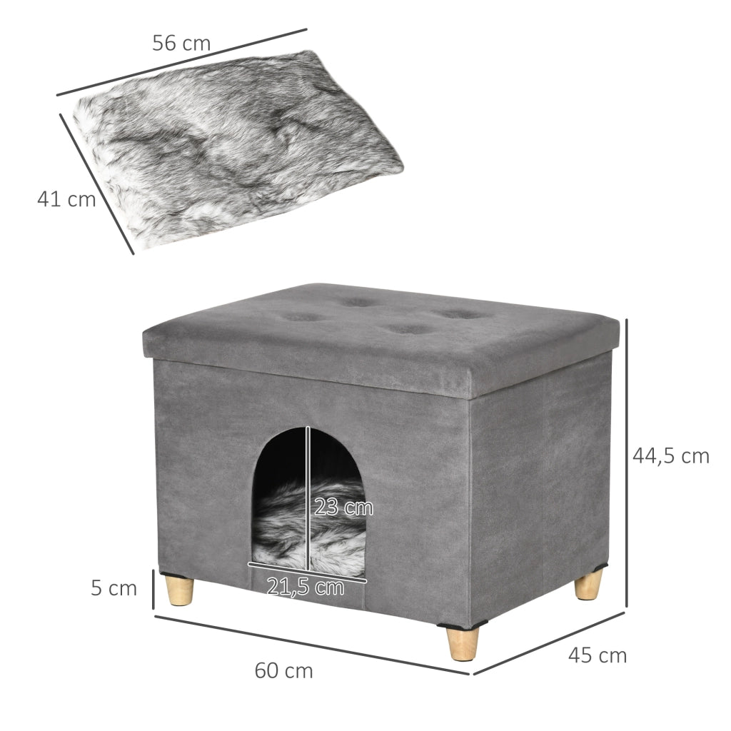 Tavolino da soggiorno con ripiano estraibile e cuscino lavabile ¨C Minimal ¨C Grigio 60x45x44,5 cm