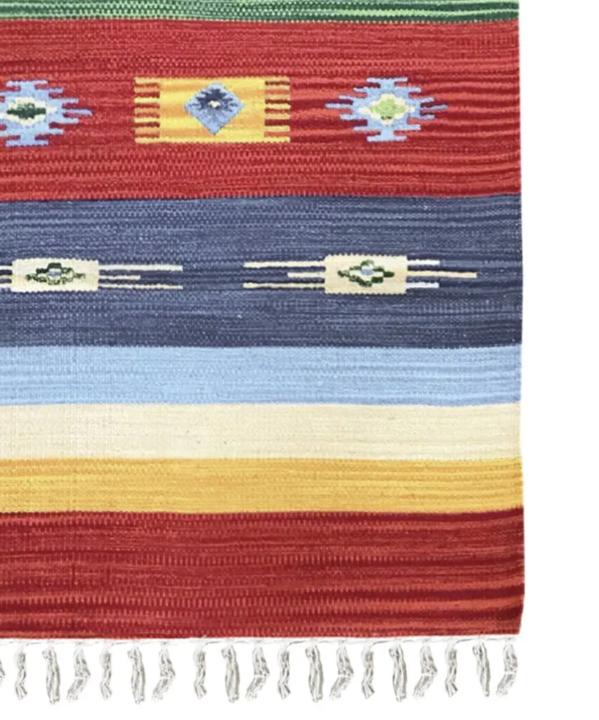 Tappeto passatoia KELIM 03 disegni etnici orientali colori vivaci cm.60x240 tessuto e frangia 100% cotone, lavabile in lavatrice