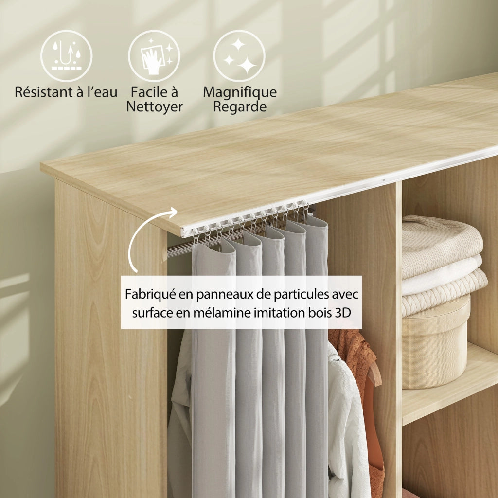 Armadio guardaroba mobile con ante e cassetti ¨C Xylo ¨C legno naturale 120x40x128cm con 6 ruote