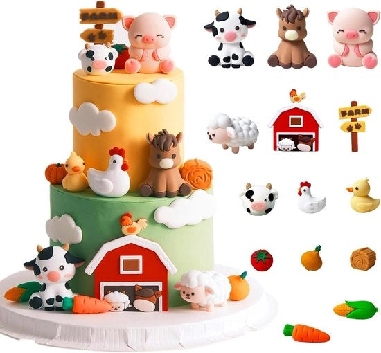 Decorazione per torte rurale - set di decorazioni per torte 14 pezzi - con gomma di sicurezza - forme 3D - decorazione per torta di compleanno - adatto per torte e dessert - decorazione per torte