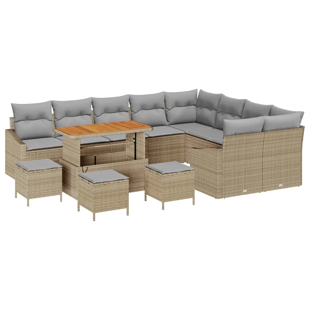 Set Divano da Giardino con cuscino 13 pcs Beige Poly Rattan