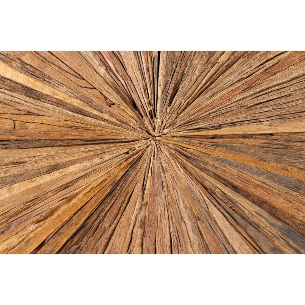 Table RAFTA – Legno di teck e vetro temperato – Piede cromato – 140 cm – Rotonda – Stile contemporaneo