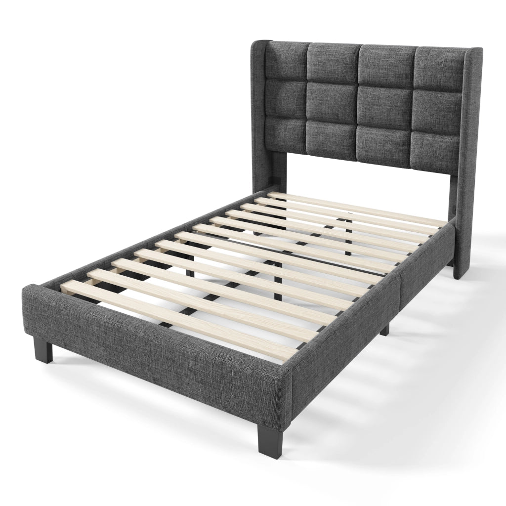 Letto Singolo Imbottito con Testiera e Rete a Doghe ¨C MINIMAL ¨C Grigio, 90x200