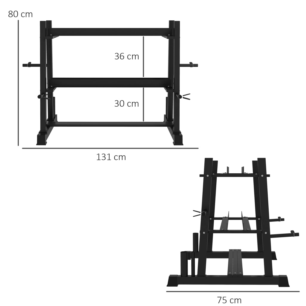 Rastrelliera per Manubri in Acciaio ¨C Xylo ¨C 4 Aste Regolabili, 131x75x80 cm, Nero