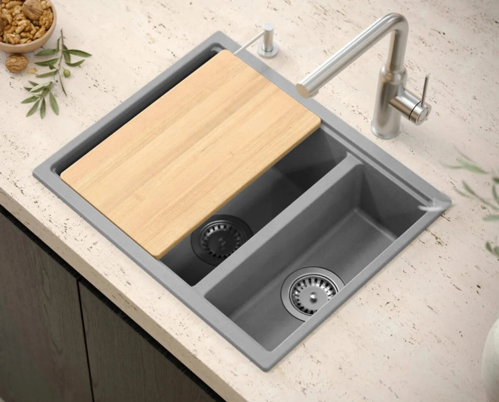 Lavello In Granito Logan 150 Grey Metallic Tappo acciaio