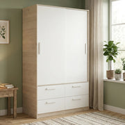 Guardaroba 2 ante Kirogi, Mobile camera da letto, Cabina armadio portabiti, Armadio appendiabiti, 120x60 h204 cm, Bianco e Rovere