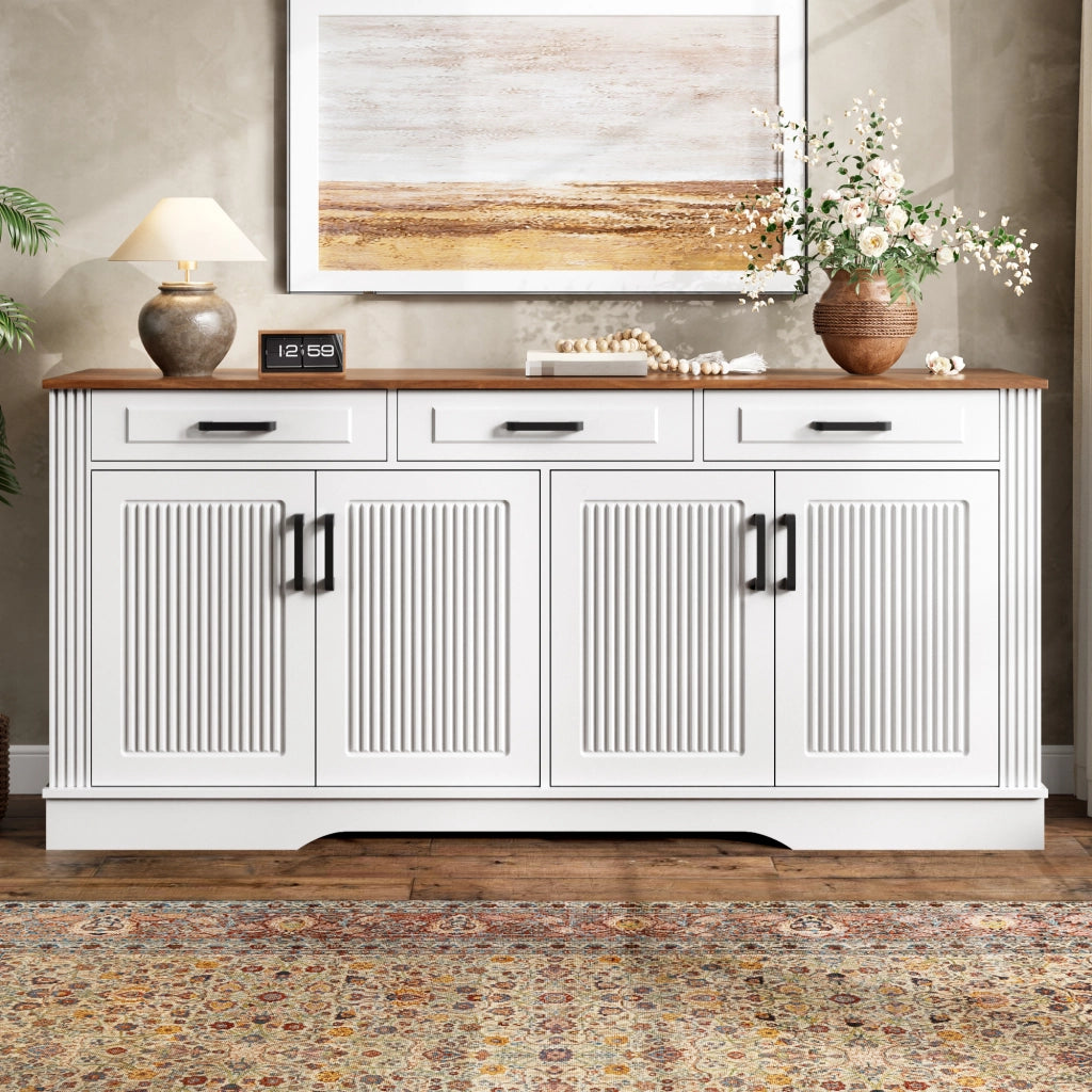 SIDEBOARD con 3 Cassetti e 4 Ante 160x40x75 cm MDF Bianco