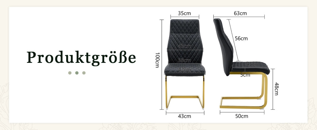 [Set di 2] Sedie da pranzo con motivo a rombi neri: schienale alto + comodo cuscino di seduta, struttura in metallo color oro, antiscivolo e resistent