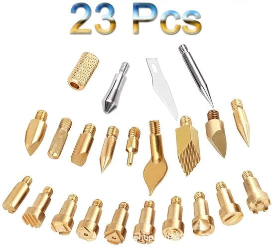 Set di 23 puntoni per pyrografia, accessori per pyrografia, mattonelle per saldatura, set di utensili per pyrografia e graveatura