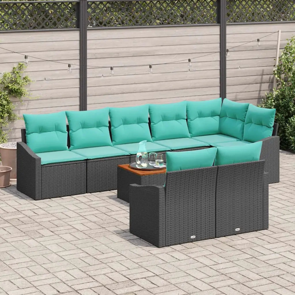 Set Divano da Giardino con cuscino 9 pcs Nero polyrattan 3347851