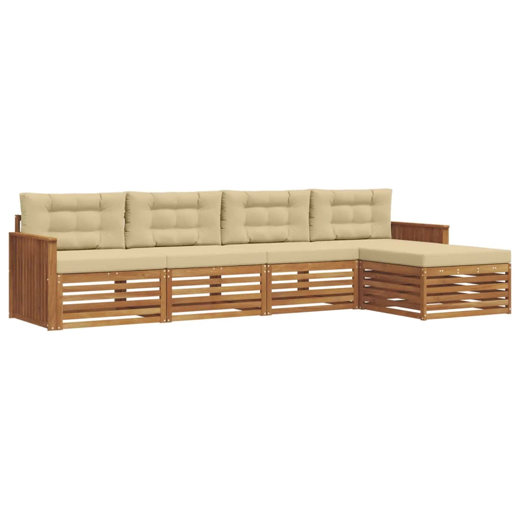 Set di divani da esterno con cuscino 5 pcs Naturale e Beige 3373298