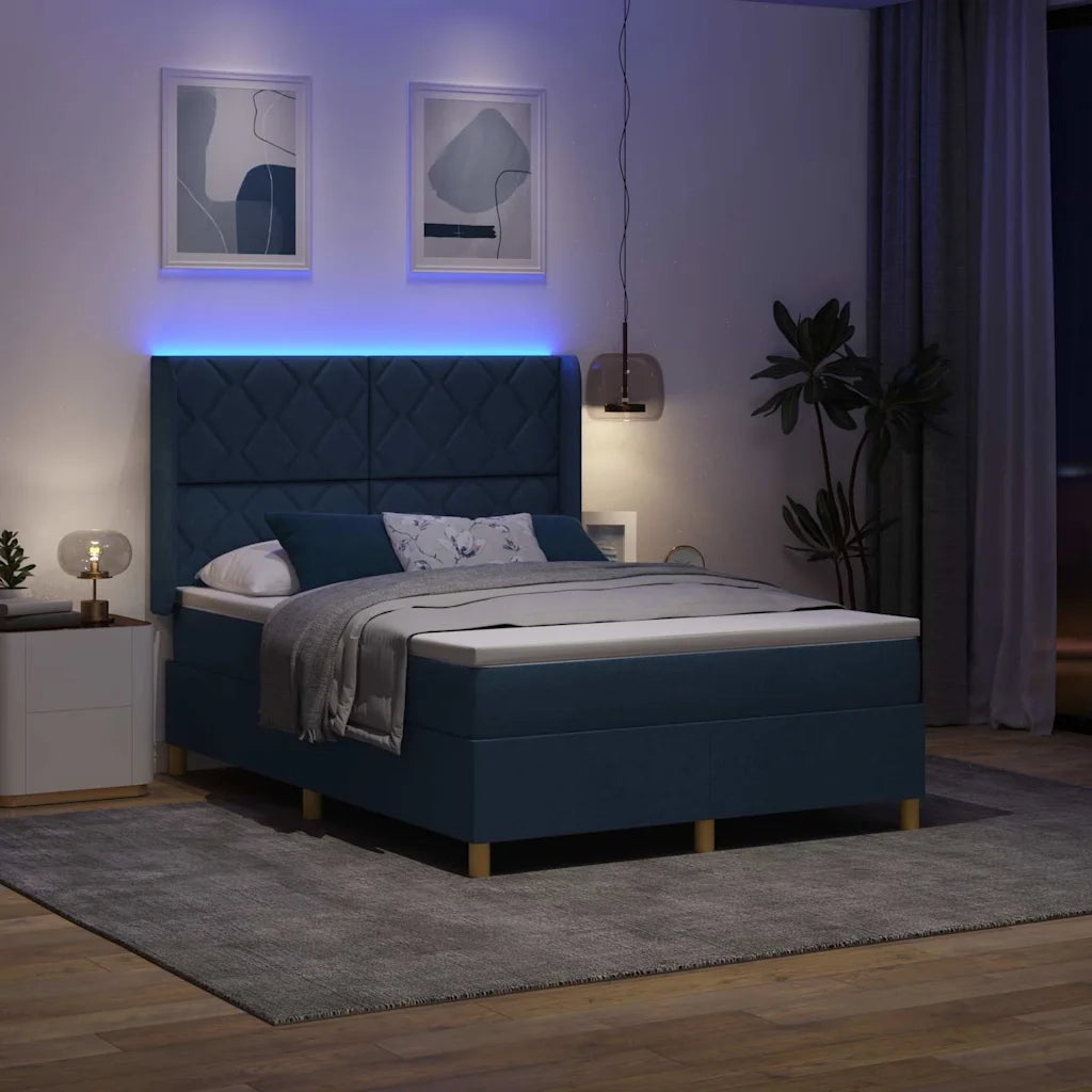 Letto a molle con materasso Blu 160 x 200 cm Tessuto