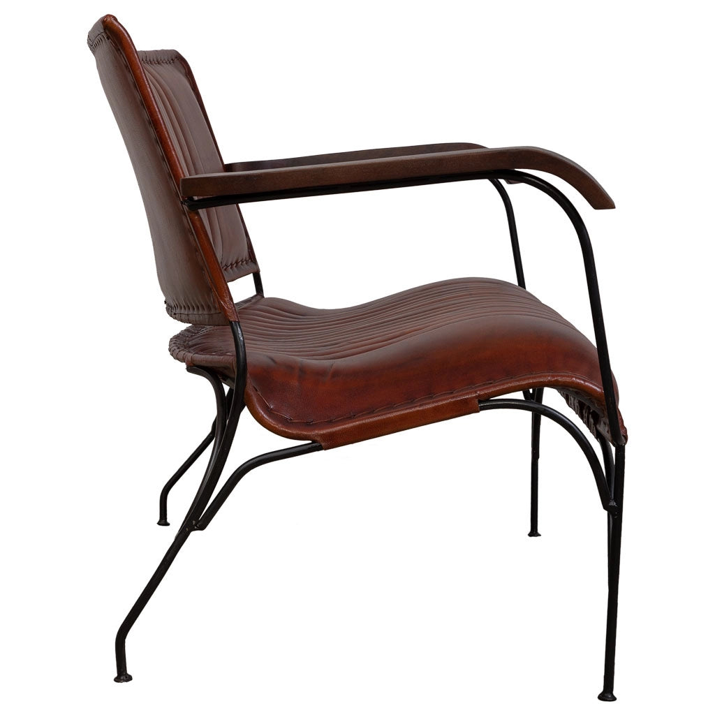 Sgabello in metallo e pelle marrone 112x62x75h