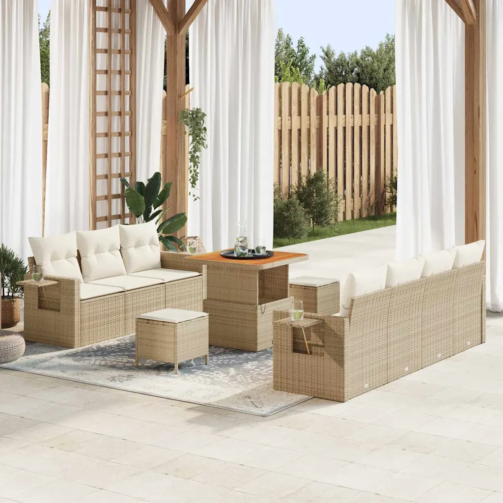 Set Divano da Giardino con cuscino 10 pcs Beige polyrattan
