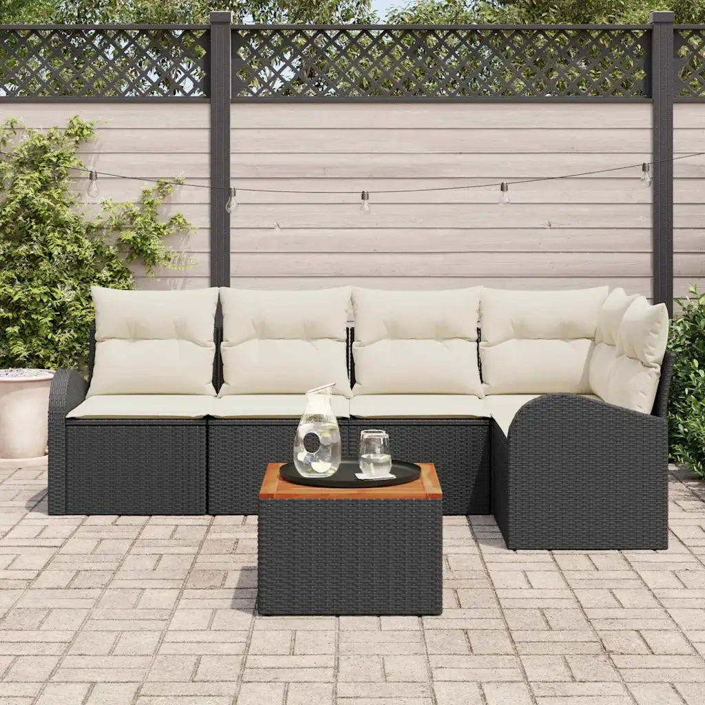 Set Divano da Giardino con cuscino 6 pcs Nero polyrattan
