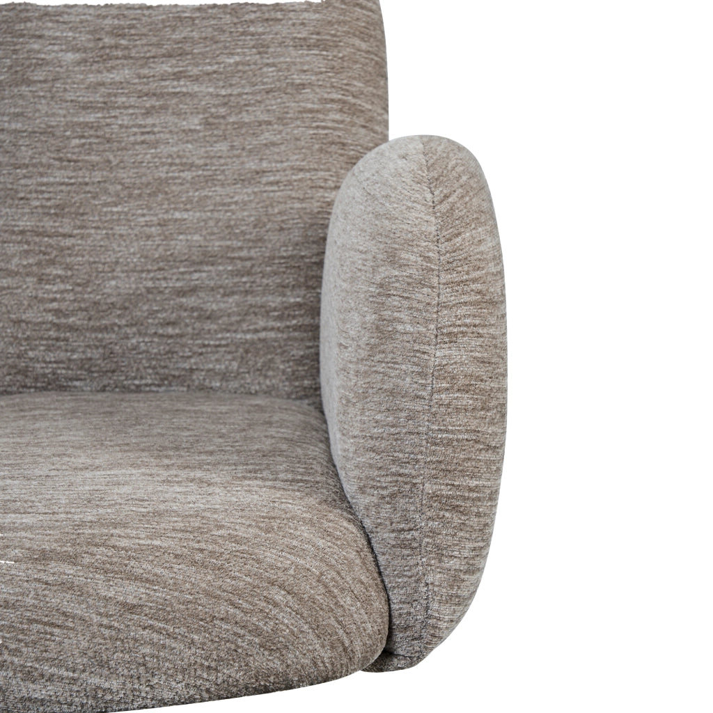 Set di 2 sedie da pranzo girevoli con braccioli, seduta effetto velluto, gambe in metallo nero, colore taupe