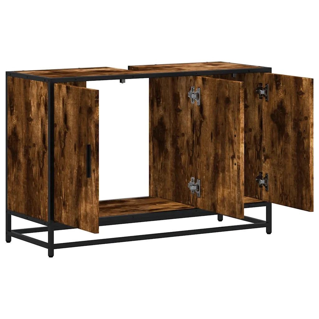 Mobile Lavabo Bagno-Armadietto da bagno Rovere Fumo 90x33x60 cm Legno Multistrato