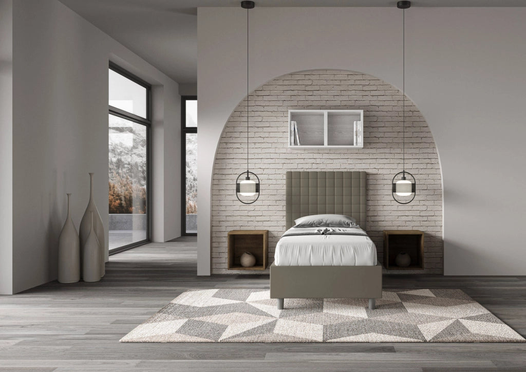 BS COM Letto singolo con rete imbottito 90x210 similpelle cappuccino