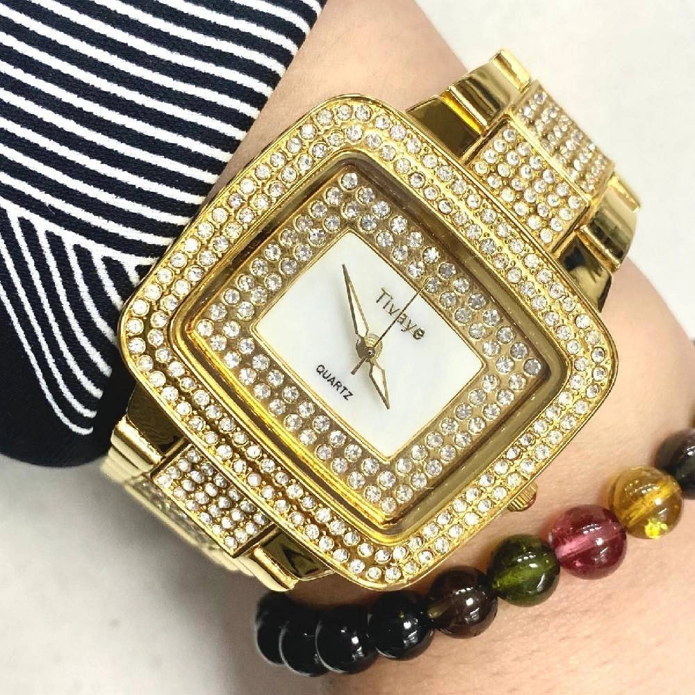 Trade Shop - Orologio Da Polso Donna Al Quarzo Tivaye Cinturino In Acciaio Brillantini Dorato -