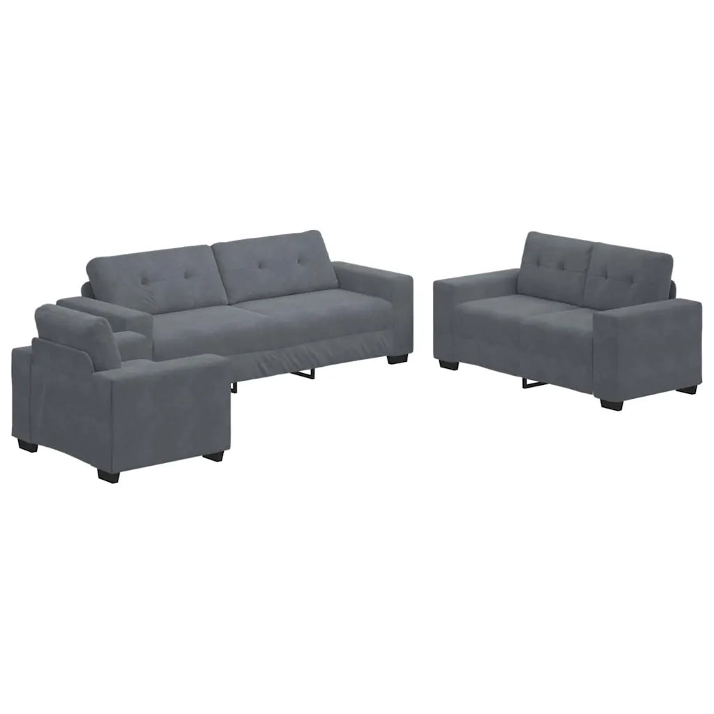 Set di divani 3 pcs Grigio scuro 221 x 80 x 80 cm Velluto 3324640