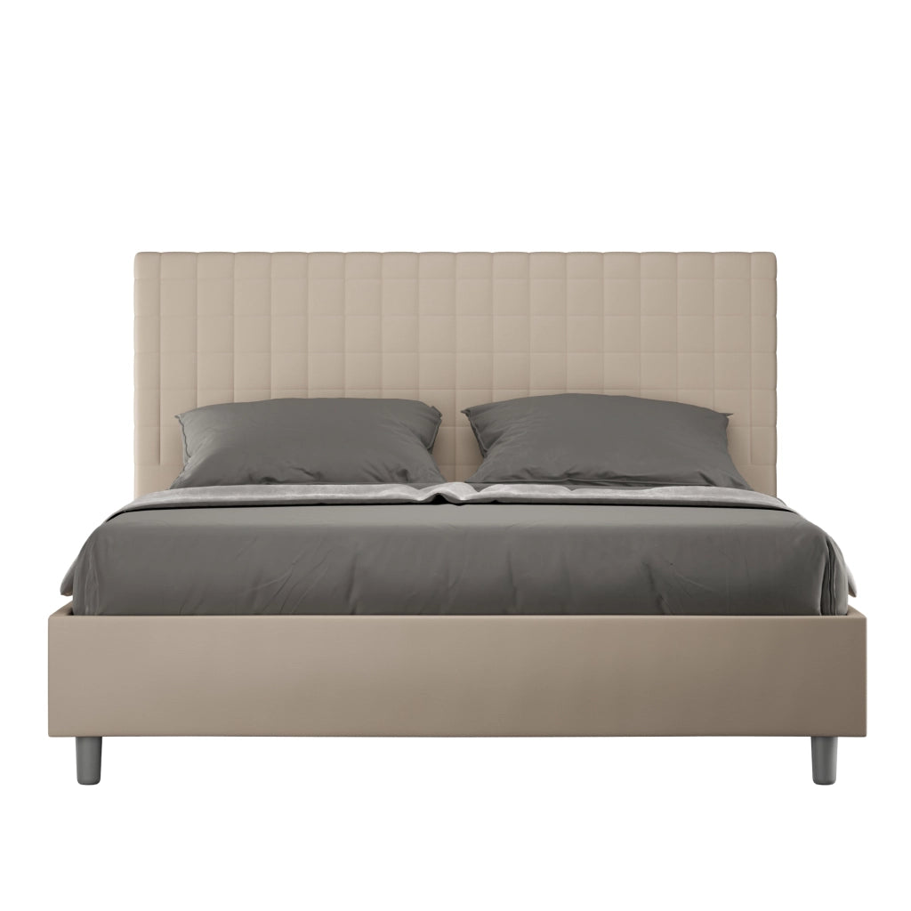 BS COM Letto matrimoniale king size con rete imbottito 170x190 similpelle tortora