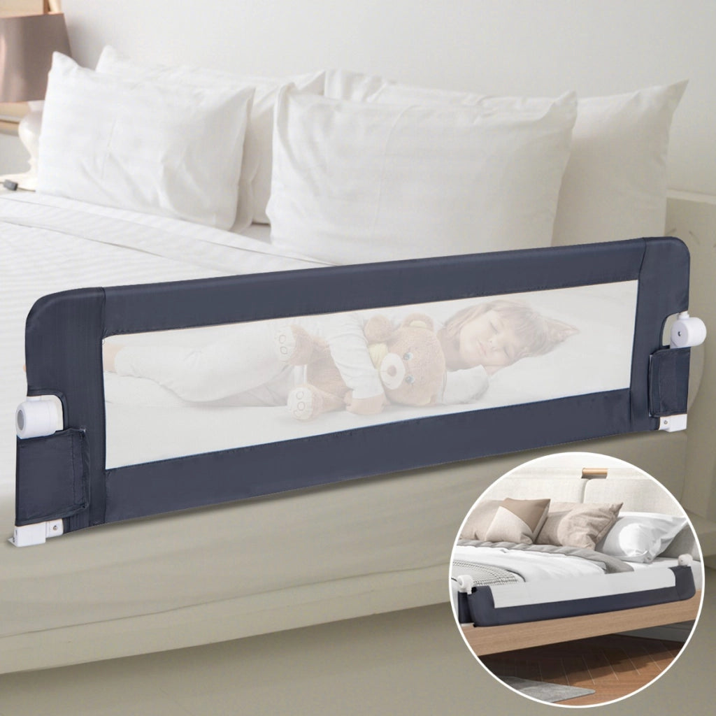 Sponda per letto per bambini con design pieghevole cinghie-Sponda di sicurezza a molle per letto Grigio scuro