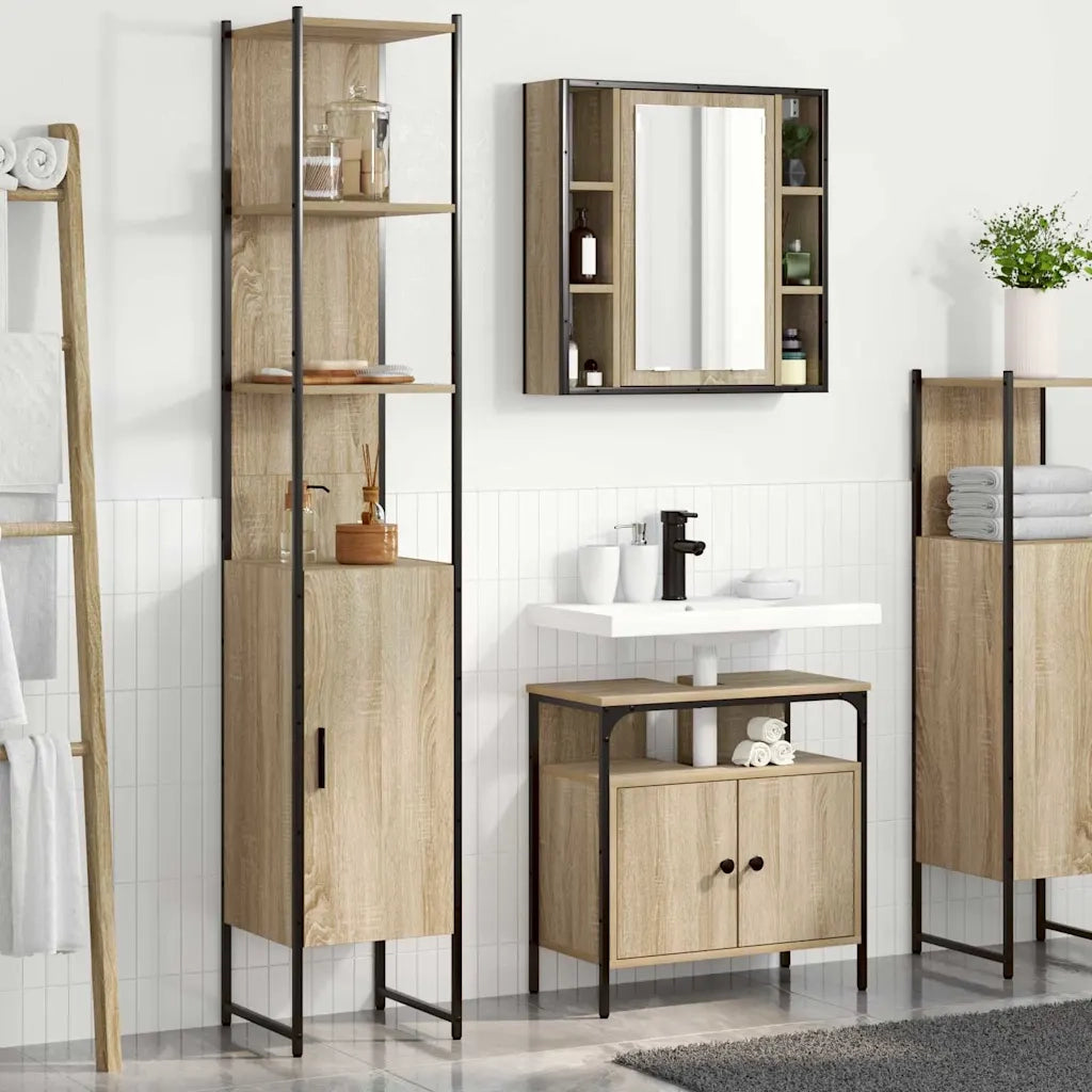 Set di mobili per il Bagno | Armadio da bagno con lo scaffale 3 pz Rovere Sonoma