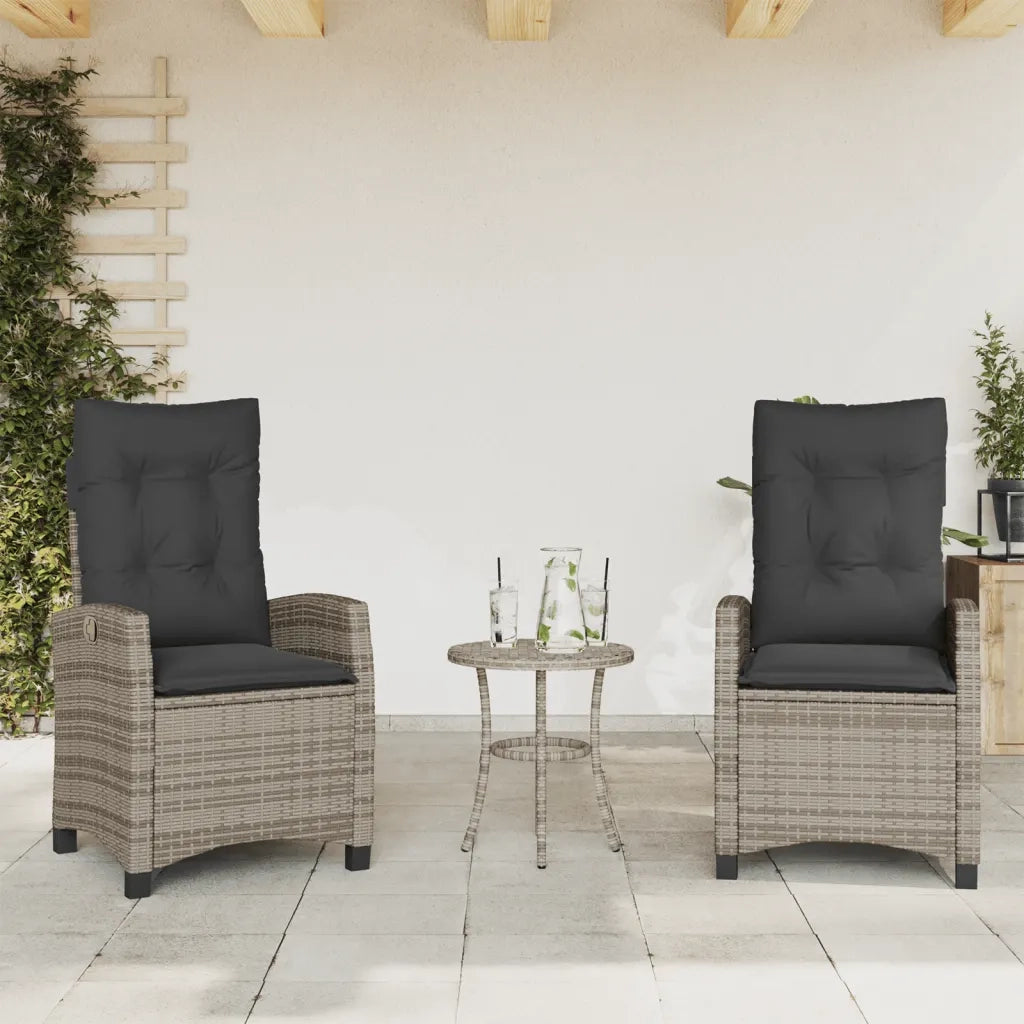 Sedie da Giardino Reclinabili 2 pz | Sedie da Esterno e Cuscini Grigio Polyrattan