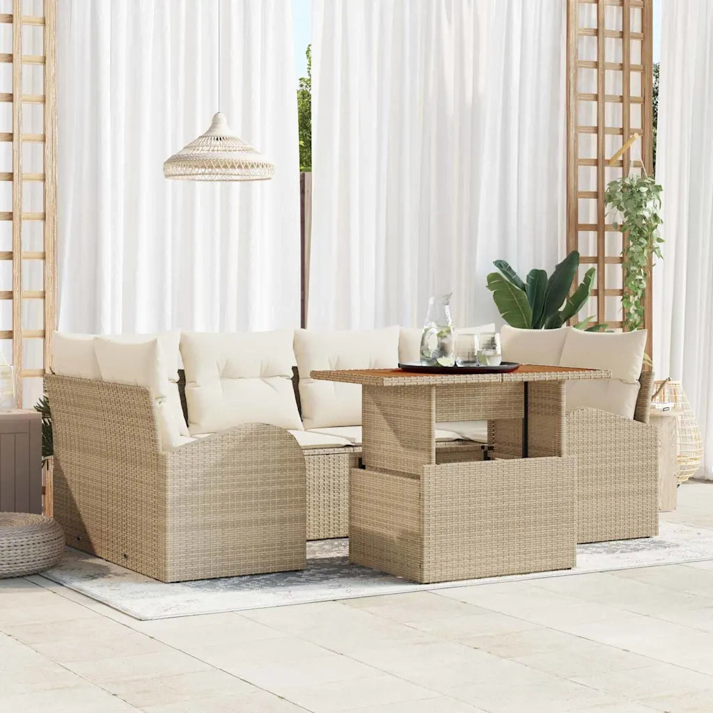 Set Divano da Giardino 7 pcs Beige Poly Rattan 3358276