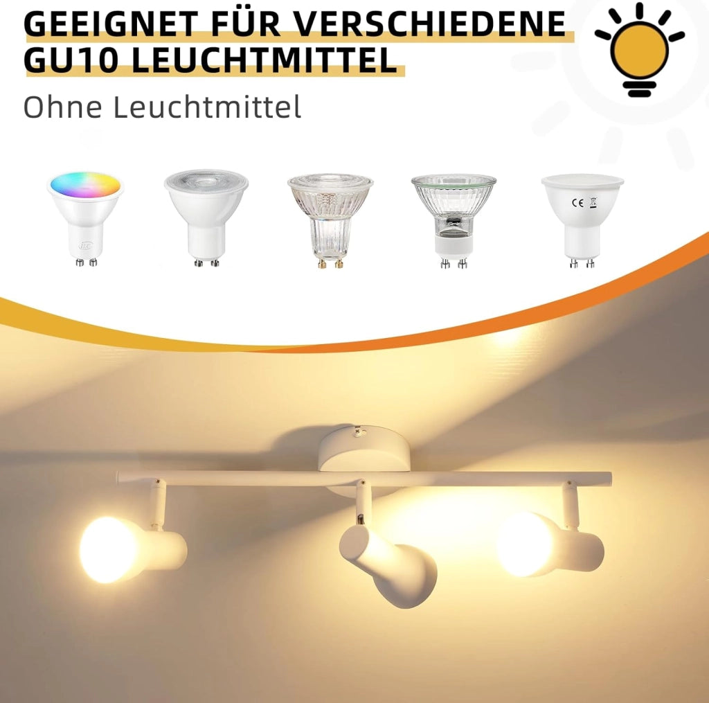 ZMH Faretto da soffitto neri 3 luci GU10 orientabili 350° metallo design moderno senza lampadina