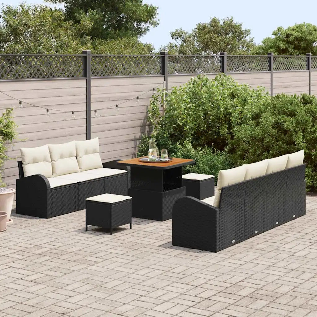 Set Divano da Giardino con cuscino 10 pcs Nero e Crema 3364305