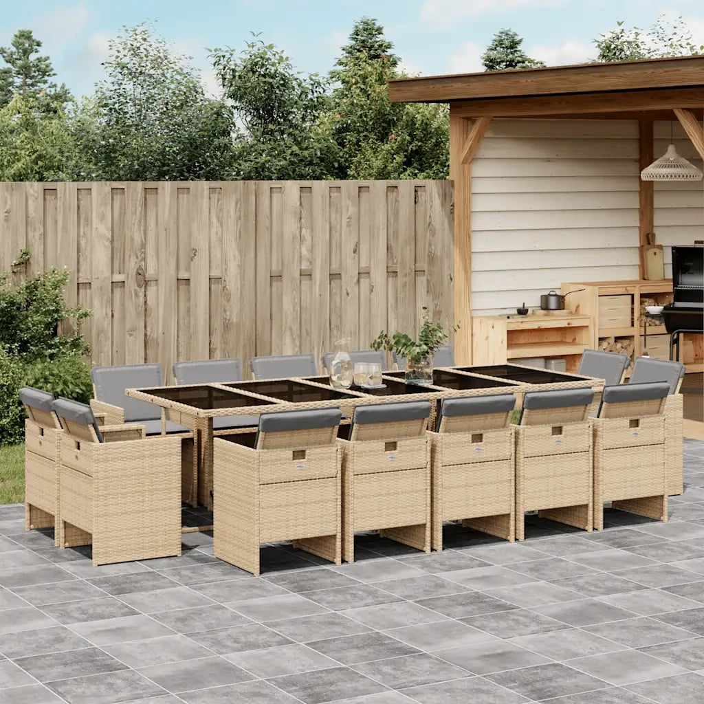 Set Pranzo da Giardino 15 pz con Cuscini Beige Misto Polyrattan 3210696
