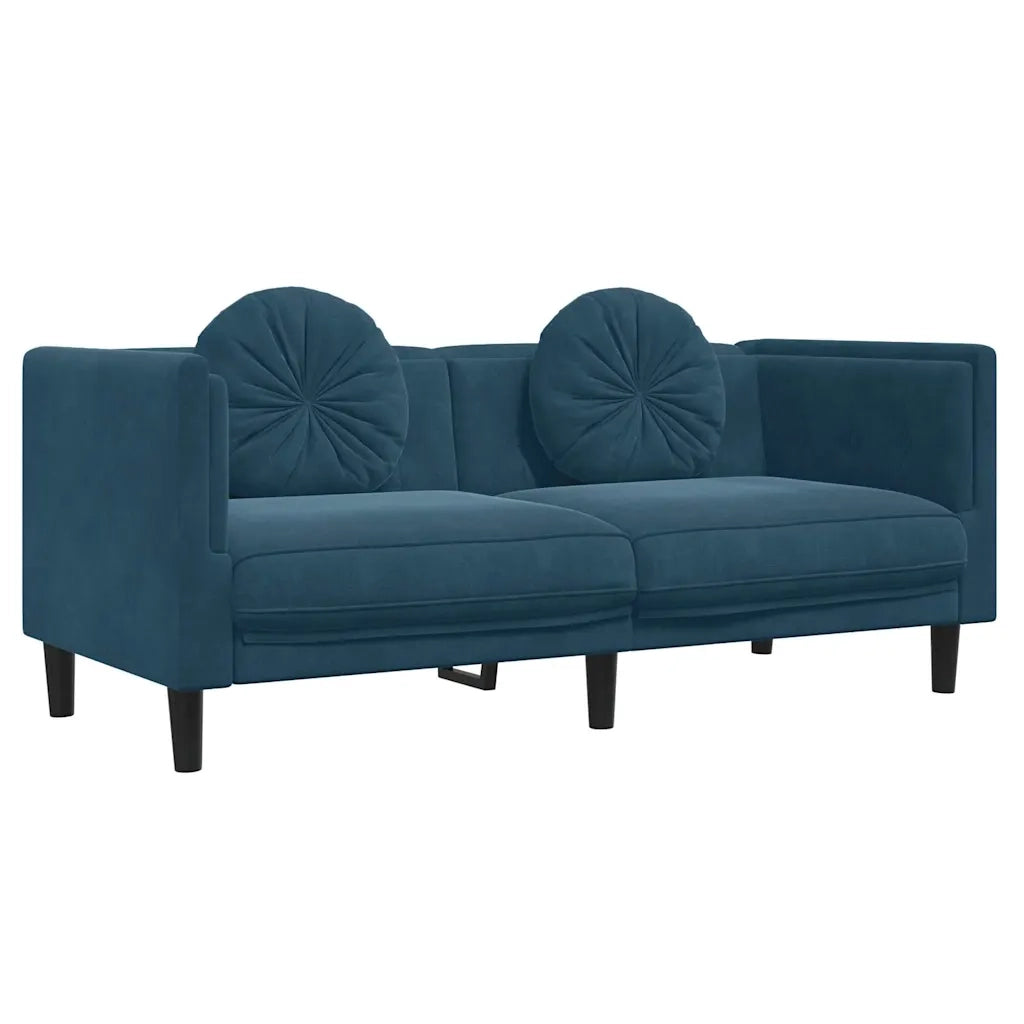 Divano a 2 Posti con Cuscini-Sofa 2 Posti con Cuscini Blu in Velluto