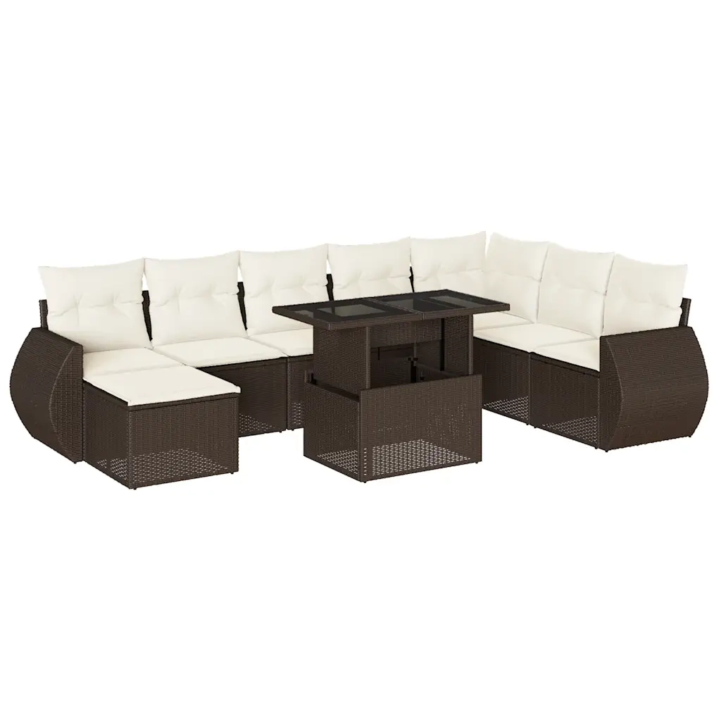 Set Divani da Giardino 9pz con Cuscini Marrone in Polyrattan 3268733