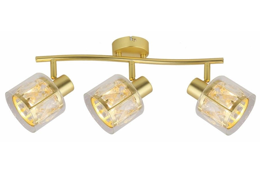 Plafoniera Elmo glamour oro ottone 3 luci E14 vetro