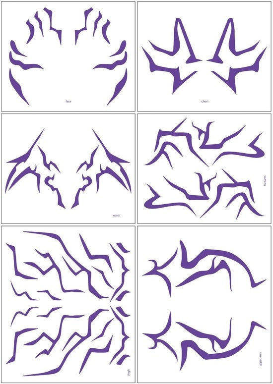 Set di adesivi per tatuaggi temporanei 6 pezzi, stili K-Pop, popolare set di adesivi per tatuaggi, merchandise anime K-Pop per Halloween, festival, festa, caccia, cosplay, bambini, adolescenti, adulti, colore blu.