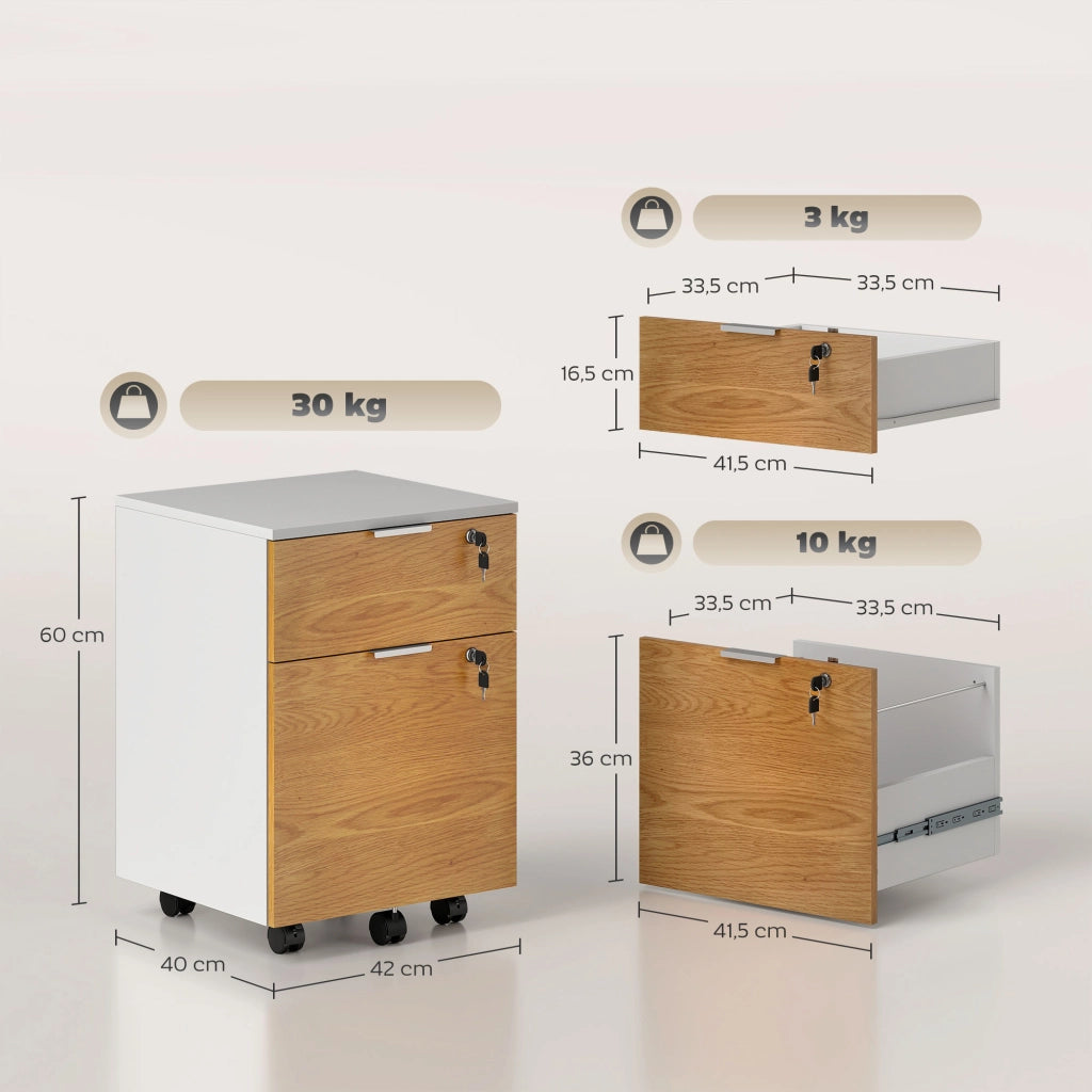 Cassettiera ufficio mobile 2 cassetti con serratura e barre per cartelle sospese ¨C Xylo ¨C 42x40x60 cm