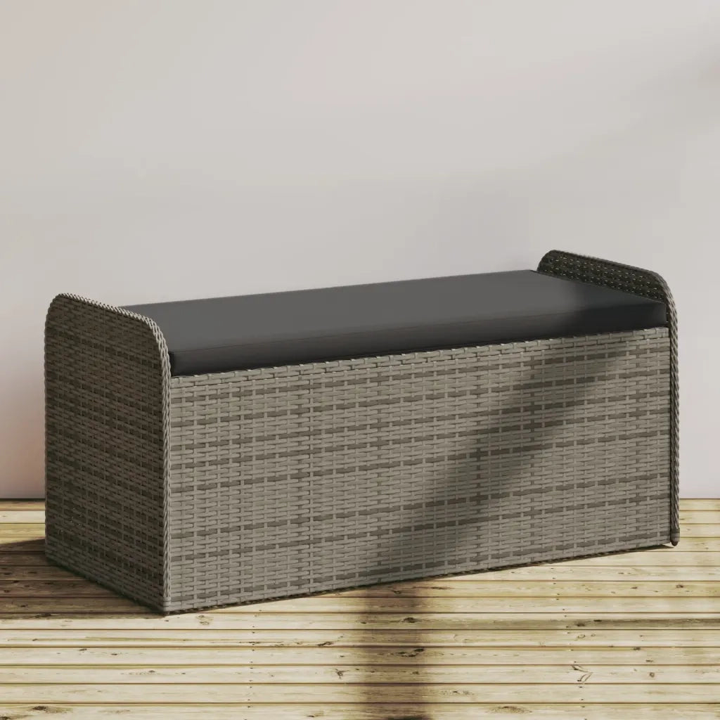 CassaPanca da Giardino | Panchina con Cuscino Grigia 115x51x52 cm in Polyrattan