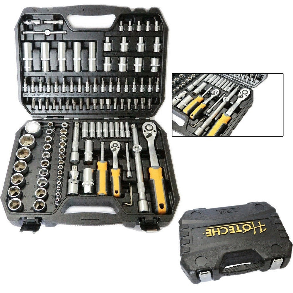 Trade Shop - Valigia Set Chiavi A Bussola 110 Pz 1/2" 1/4" Chiavi A Cricchetto Reversibili -