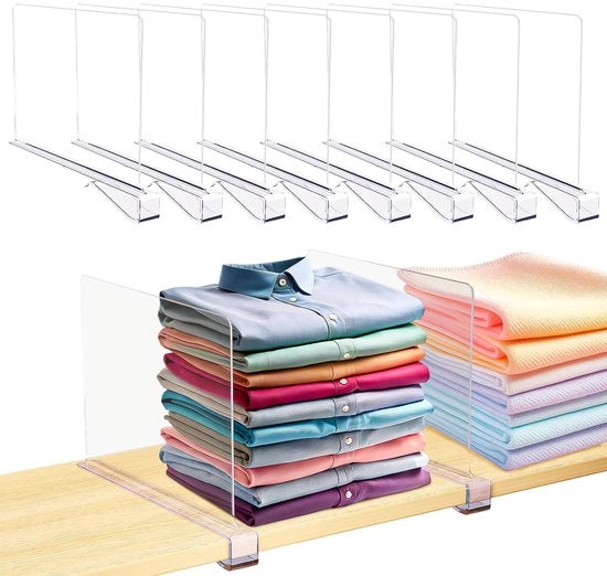 Organizzatore per cassetti 8 pezzi, pannelli divideri in acrilato trasparente, divisori per librerie, armadi, armadi cucina, armadi bagno