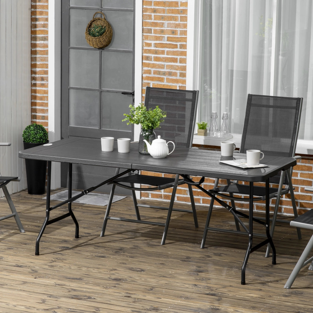 Tavolo da Giardino Pieghevole per 6 Persone in Acciaio e HDPE, 180x75.5x73cm, Grigio Scuro