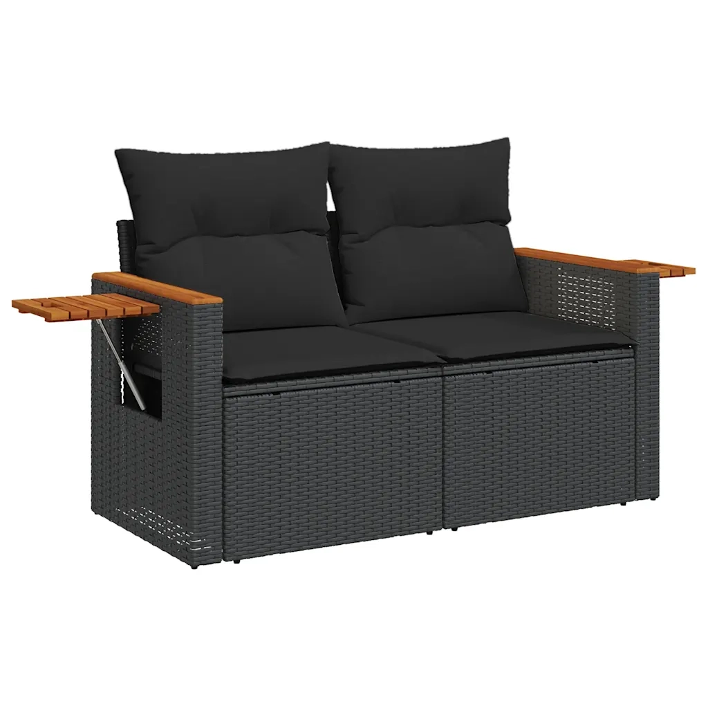 Set Divani da Giardino con Cuscini 7pz Nero Polyrattan Acacia 3327618