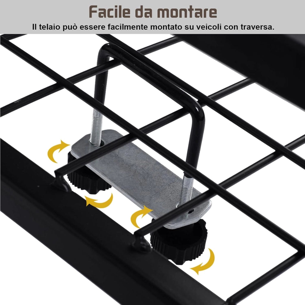 Portapacchi Auto Universale, Cesto Portapacchi Auto in Ferro, Bagagliera Auto Tetto 122,5 x 102 x 15 cm, Supporto 80kg, Nero (stile 2)