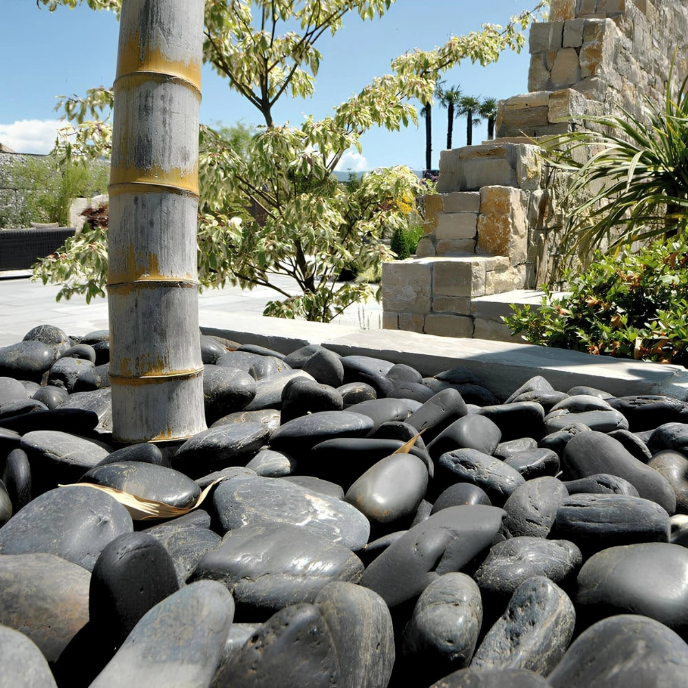 Ciottoli nero ebano pietre naturali decorativi giardini aiuole vasi *** misura 40/60, formato 5 kg, confezione 1