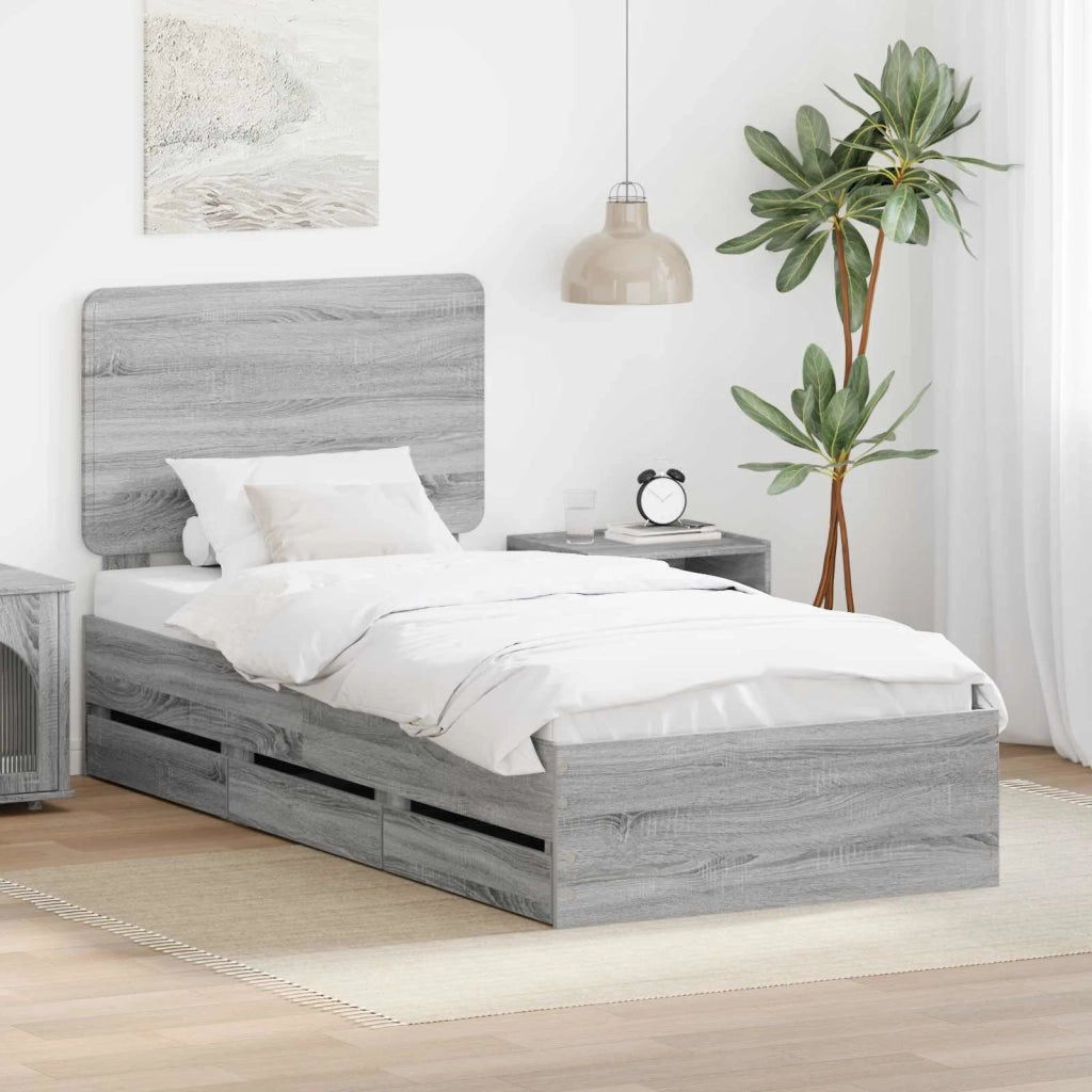 Struttura del letto con cassetto-Giroletto con contenitore-Rete del Letto Grigio Sonoma 75 x 190 cm 638460