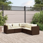 Set Divani da Giardino 5 pz con Cuscini Marrone in Polyrattan